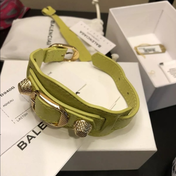 Balenciaga Jewelry - Balenciaga lime green yellow gold stud bracelet